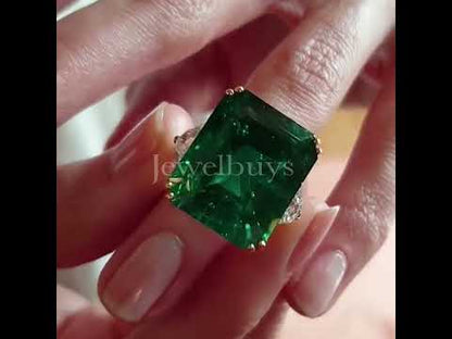 14ct Emerald Cut Three Stones in Emerald Women's Engagement Ring-JEWELBUYS