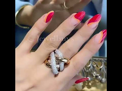 1ct Fashion Round Cut Paved White Sapphire Women's Engagement Ring in Yellow Gold & Silver-JEWELBUYS