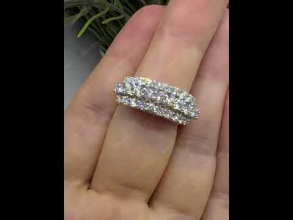 1.34Ctw Round-cut three-row sapphire bicolor gold ring- JEWELBUYS