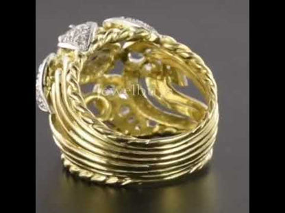 French Vintage 7ct Round Cut White Sapphire Yellow Gold Thread Dome Ring-JEWELBUYS