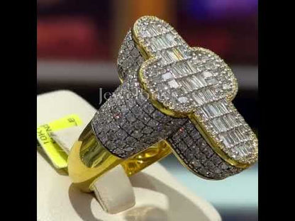 7ct Round & Baguette Cut White Sapphire Gold Cross Ring-JEWELBUYS