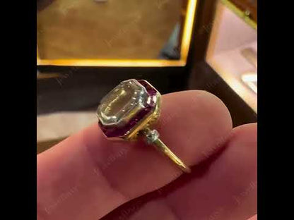 9.25ctw Simple Elegant Portrait Cut White Sapphire and Ruby Art Ring-JEWELBUYS