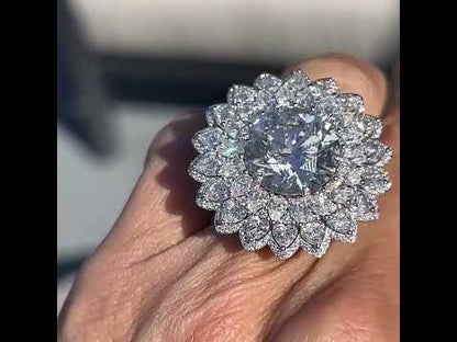 7.0ctw Round Cut White Sapphire Lotus Engagement Ring-JEWELBUYS