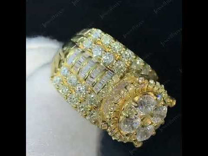 4.2Ctw Round and baguette cut sapphire luxury engagement ring-JEWELBUYS