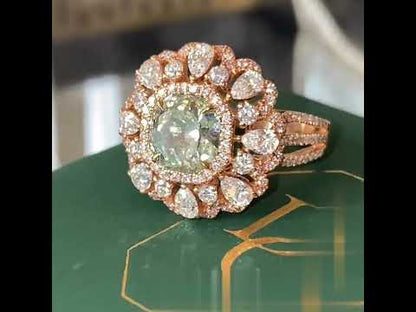 3.41ct Octagonal Cut Fancy Green Sapphire Engagement Ring-JEWELBUYS
