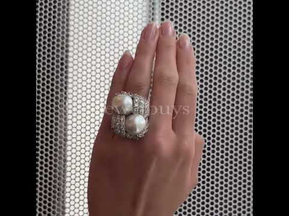 Regal Pearl and 3.05ct Round Cut White Sapphire Women's Engagement Ring in Silver-JEWELBUYS