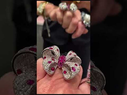 6ct Round Cut Ruby & White Sapphire Bow Ring-JEWELBUYS