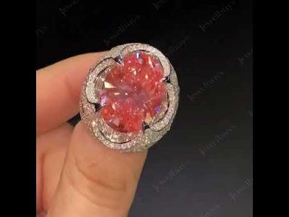 15.0ctw Oval Cut Pink Gemstone Fully Inlaid Sapphire Ring-JEWELBUYS