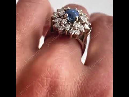 2.7ctw Vintage Style Round Cut Blue Gemstone & White Sapphire Cluster Ring-JEWELBUYS