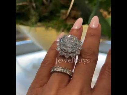 Elegant 10ct Round Cut with Surrounded Heart Shaped White Sapphire Women's Engagement Ring in Silver-JEWELBUYS