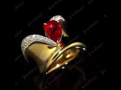 4.2Ct Pear Cut Ruby Art Ring-JEWELBUYS