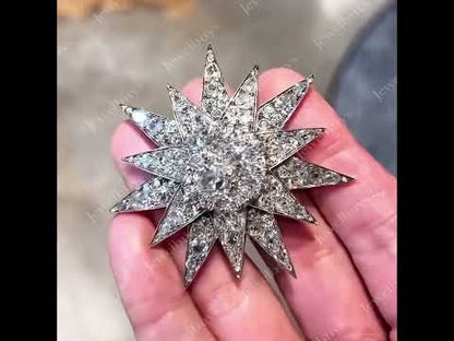 8.0ctw Round Cut Sapphire Star Medallion Brooch-JEWELBUYS