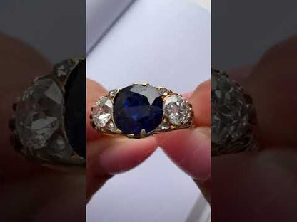 3.35Ctw Victorian-style vintage carved cushion-shaped blue gemstone engagement ring-JEWELBUYS
