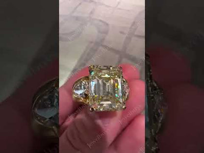 8Ct Emerald and Pear-Cut Three-Stone Yellow Sapphire Engagement Ring-JEWELBUYS