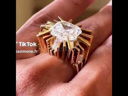Feminine 4ct Asscher Cut White Sapphire Women's Engagement Ring in Gold-JEWELBUYS