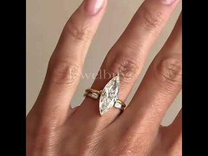 8ct Marquise & Baguette Cut White Sapphire Open Cuff Wedding Bridal Ring Set - JEWELBUYS
