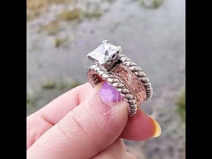 4.0ct Princess Cut Hand Engraved Vintage Style Engagement Ring-JEWELBUYS