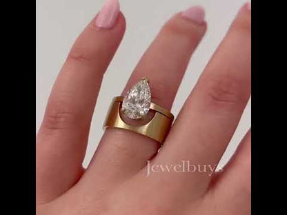 4ctw Pear Cut White Sapphire Cigar Band Engagement Ring-JEWELBUYS