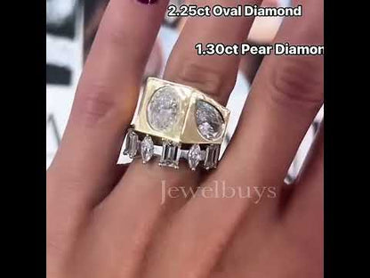 Exquisite 7.45ctw Oval & Pear Cut White Sapphire Bezel Setting Women's Engagement Ring in Gold-JEWELBUYS
