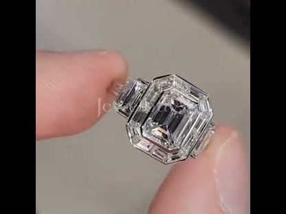 4.5ct Emerald & Baguette Cut White Sapphire Engagement Ring-JEWELBUYS
