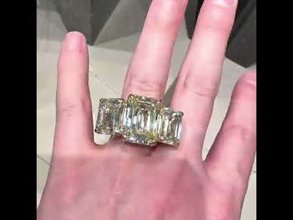 8ctw 3 Main Stones with Paved Diamonds Emerald Cut Yellow Sapphire Women's Engagement Ring in Silver-JEWELBUYS