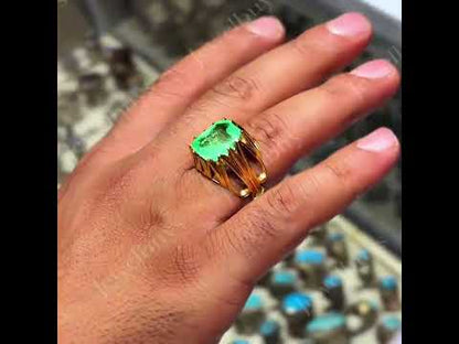 4.45Ct Octagon Emerald and Sapphire Vintage Style Hollow Ring-JEWELBUYS