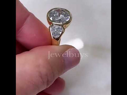 3ct Round Cut White Sapphire Three Stones Engagement Ring in Yellow Gold-JEWELBUYS