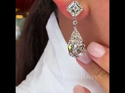 23.36ct Pear & Asscher Cut White Sapphire Drop Earrings-JEWELBUYS