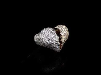 3ct Round Cut White Sapphire in a Heart-breaking Shaped Two Tone Feature Ring in Gold-JEWELBUYS