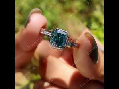 1.5Ct Cushion Cut Cyan Lab Sapphire Engagement Ring-JEWELBUYS