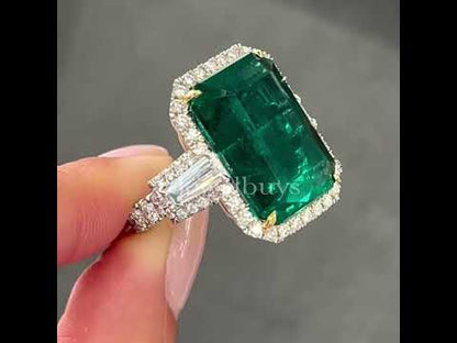8ct Emerald Cut and Paired Baguette Cut Engagement Ring-JEWELBUYS