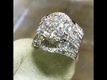 3.52Ctw Round and baguette sapphire engagement ring for women-JEWELBUYS