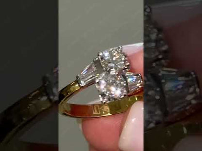 1.4Ctw Round and Trapezoidal Sapphire Exquisite Side Ring- JEWELBUYS