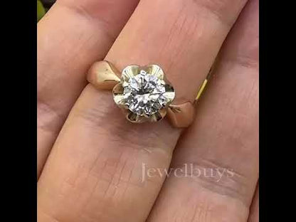 1.05ct Round Cut Solitaire White Sapphire Vintage Tulip Engagement Ring-JEWELBUYS