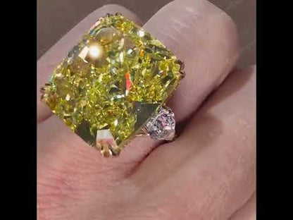 18Ctw Radiant Cut Fancy Yellow Sapphire Sculptural Style Ring-JEWELBUYS