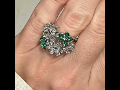 14ct Pear Cut Emerald and White Diamond Floral Ring - JEWELBUYS