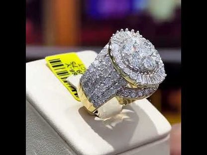 5.23Ctw Round and Trapezoidal Cut Blooming White Sapphire Ring-JEWELBUYS