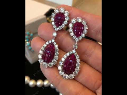 4.0Ctw Mysterious Square Ruby Pendant Earrings-JEWELBUYS