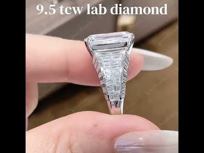 9.5Ctw Emerald-cut Art Deco style pavé sapphire engagement ring-JEWELBUYS