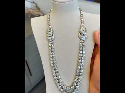 90Ctw Exquisite Double-Chain Round Sapphire Necklace-JEWELBUYS