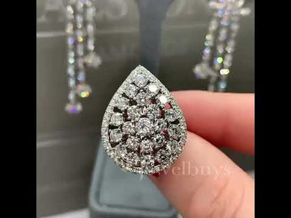 Stylish 4ct Pear Shaped Round Cut White Sapphire Women's Engagement Ring in Silver-JEWELBUYS