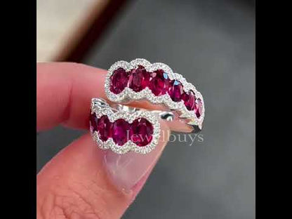 4ct Oval Cut Ruby and White Sapphire Bypass Ring-JEWELBUYS
