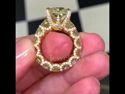 12ct Radiant Cut Yellow Sapphire Engagement Ring-JEWELBUYS