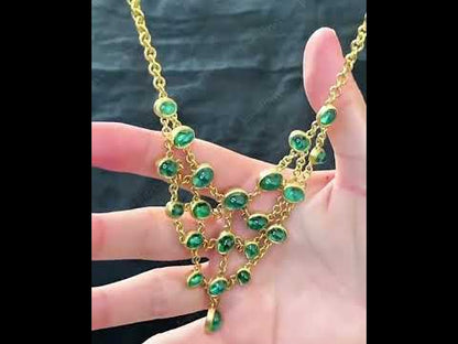 21ctw Cabochon Emerald Mesh Necklace-JEWELBUYS