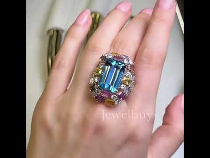 8ct Emerald Cut Multi Color Sapphires Engagement Ring-JEWELBUYS