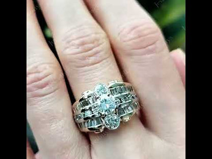 3.1Ctw Round and Baguette Cut Vintage Style White Sapphire Engagement Ring-JEWELBUYS