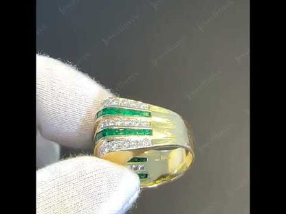 4ctw Baguette Cut Emerald Row Inlaid Sapphire Band-JEWELBUYS