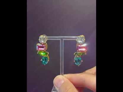 2.5Ctw Multi-colored sparkling sapphire spliced earrings-JEWELBUYS