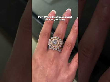 5.3Ctw Round and pear-shaped cut sapphire ring with blooming flowers- JEWELBUYS