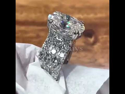 6.76ctw Oval Cut White Sapphire Unique Design Luxury Engagement Ring-JEWELBUYS